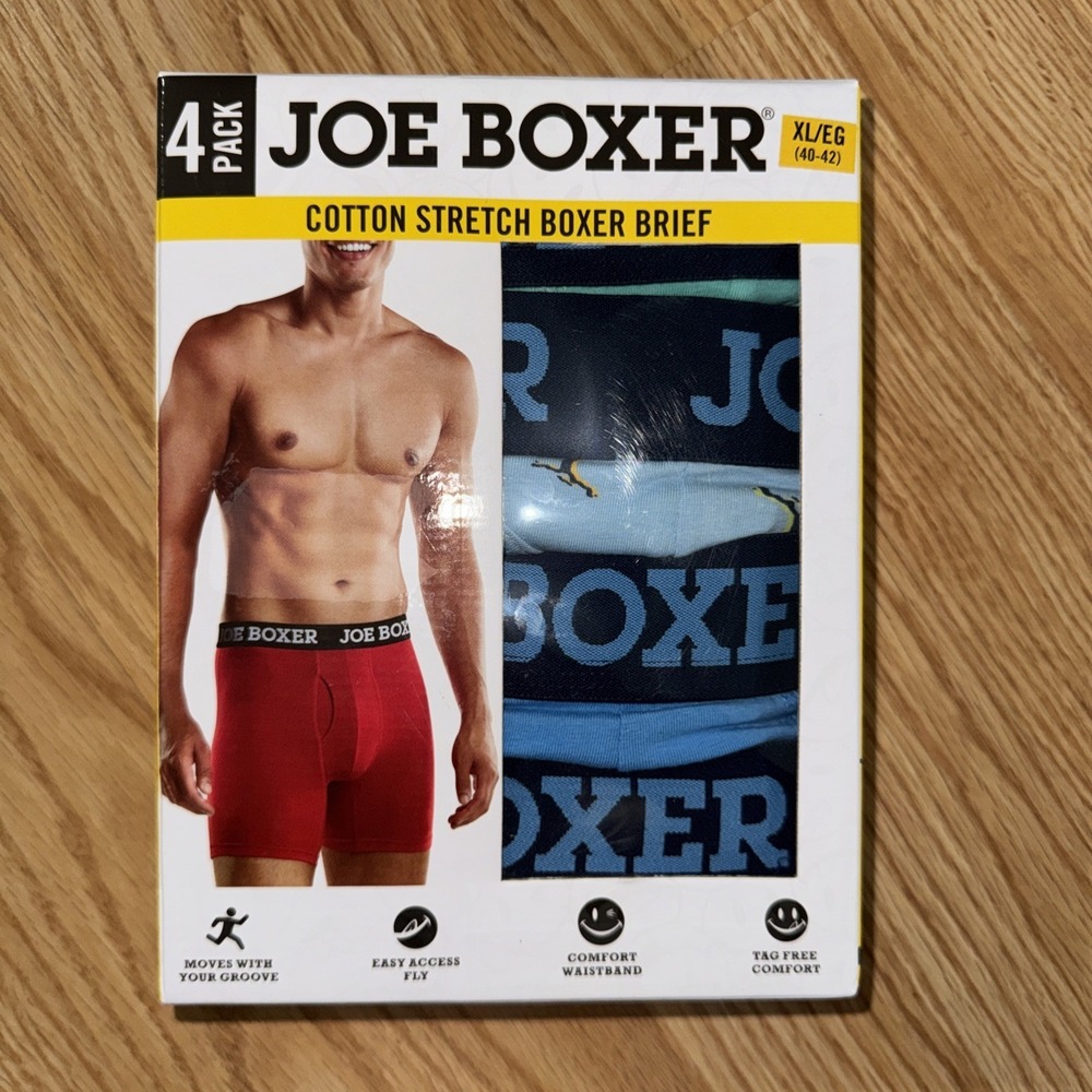 Joe Boxer New XL 4-Pack Cotton Stretch Boxer Briefs Mens Blue